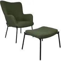 Happy Garden Fauteuil en tissu boucle vert kaki avec repose-pieds EIRA