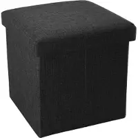 Intirilife Pouf Pliable 30x30x30 cm en NOIR DIAMANT - Boîte de Rangement Décorative en Tissu Aspect Lin pour Gagner de l'Espace - Tabouret Coffre Siège