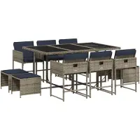 vidaXL Set de jardin à manger de 11 pièces avec coussins, gris, polyrattan