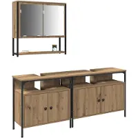 vidaXL Ensemble de meubles de salle de bain, 3 pièces, couleur marron, matériau bois