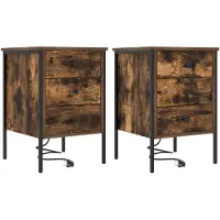 vidaXL Cabinet de chevet avec tiroir 2 pcs Chêne fumé 42 x 41 x 61 cm