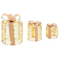 vidaXL Décoration de boîte cadeau avec 60 LED 3 pcs Blanc chaud PET