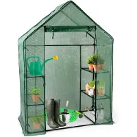 Kinzo Serre 143 x 73 x 195 cm Mini-serre avec 6 niveaux - Serre en film plastique Petite - Accessoires de serre pour enfants et jardin - Transparent et vert