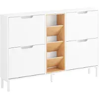 SoBuy Meuble à chaussures FSR183-WN - 4 tiroirs basculants - 3 compartiments ouverts - 126 x 19 x 85 cm - blanc