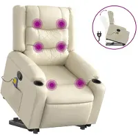 vidaXL Fauteuil de massage avec releveur Crème Similicuir