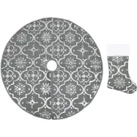 vidaXL Jupe de sapin de Noël de luxe avec chaussette Gris 90 cm Tissu