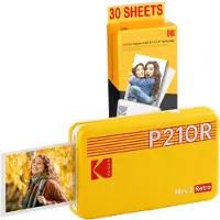Kodak Pack Mini Imprimante P210 Retro 2 + Cartouche et papier pour 30 photos - Imprimante Connectée Bluetooth - Photos format CB 5,3 x 8,6 cm - Batterie Lithium - Sublimation Thermique 4Pass - Jaune
