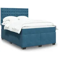 vidaXL Lit boxspring avec matelas bleu 140x190 cm velours
