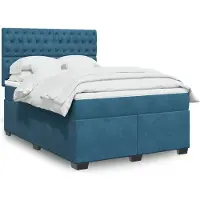 vidaXL Lit boxspring avec matelas bleu 140x190 cm velours