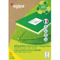 Agipa APLI-Agipa - Papier recyclé - mat - adhésif permanent en acrylique - blanc - 210 x 148.5 mm 200 étiquette(s) (100 feuille(s) x 2 boîte - étiquettes