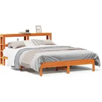 vidaXL Lit en bois massif, sans matelas, en pin brun ciré 160x200