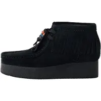 Clarks pour femme. 26182854 Wallabee Wedge Fringe Suede Ankle Boots Black (39), Noir, 3 à 5 cm, Cuir, Lacets, Casuel