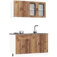 vidaXL Ensemble de 4 armoires de cuisine Porto imitation vieux bois Matériau dérivé du bois