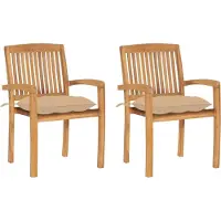 vidaXL Chaises de jardin 2 pcs. avec coussin beige teck massif