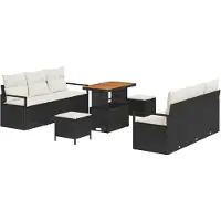 vidaXL Ensemble de canapés de jardin , 9 pièces, noir, en résine tressée