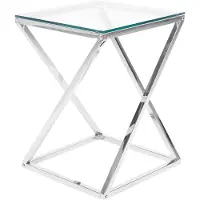 Beliani Table d'appoint argentée transparente 40 x 40 cm plateau en verre pieds en métal poli en acier inoxydable style moderne carré