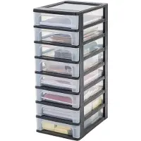 Iris , Tour de Rangement 8 Tiroirs - Organizer Chest - OCH-2080 Plastique, Noir/Transparent/32L, 26 x 35, 5 x 65, 5 cm