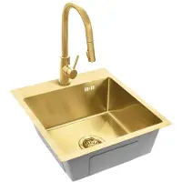 REA Évier En Acier Leo 40 Brush Gold avec robinet de cuisine