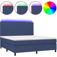 vidaXL Lit Boxspring avec matelas & LED Bleu 180x200 cm Tissu
