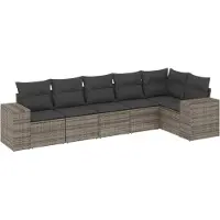 vidaXL Ensemble de salon de jardin 6 pièces avec coussins Gris Poly rotin