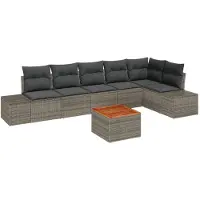 vidaXL Ensemble de canapé de jardin , 7 pièces, gris, en résine tressée