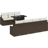 vidaXL Ensemble de canapé de jardin avec coussins 8 pcs brun et crème Poly-Rotin
