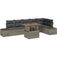 vidaXL Salon de jardin avec coussins 7 pcs Gris et brun