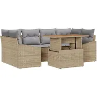 vidaXL Ensemble de canapé de jardin avec mémoire 7 pcs Beige Poly Rattan