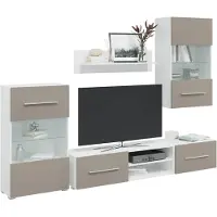 vidaXL Meuble-paroi 5 pièces avec éclairage LED Gris pierre Matériau dérivé du bois