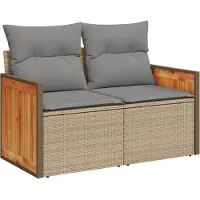 vidaXL Canapé de jardin avec coussins 2 places Beige Poly Rattan