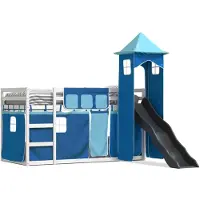 vidaXL Lit superposé avec toboggan et rideaux bleu 90x200 cm