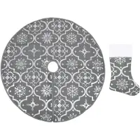 vidaXL Jupe de sapin de Noël de luxe avec chaussette Gris 150 cm Tissu