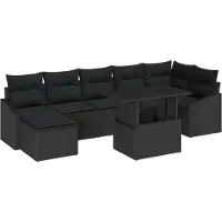 vidaXL Ensemble de canapé de jardin avec coussins 8 pcs noir poly rotin