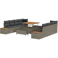vidaXL Ensemble de canapés de jardin , 11 pièces, gris, en résine tressée