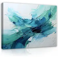 WALLARENA Impression sur toile abstrait bleu moderne 100x75 cm xxl tableau décoration deco murale intissée pour salon chambre cuisine