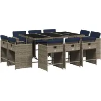 vidaXL Set de jardin à manger de 11 pièces avec coussins, gris, polyrattan