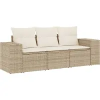 vidaXL Ensemble de salon de jardin 3 pièces avec coussins Beige Poly Rattan