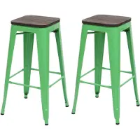 Mendler 2x tabouret de bar HWC-A73 avec siège en bois, chaise bar, comptoir, style industriel, empilable vert
