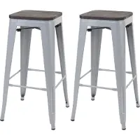 Mendler 2x tabouret de bar HWC-A73 avec siège en bois, chaise de comptoir, métal, design industriel, empilable gris