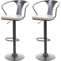 Mendler Lot de 2 tabourets de bar HWC-H10b, réglables en hauteur, accoudoirs pivotant vintage noir-crème