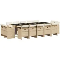 vidaXL Salon de jardin 15 pièces avec coussins Beige Poly Rattan