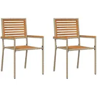 vidaXL Chaises de jardin empilables, lot de 2, marron et beige, 54 x 56 x 90 cm