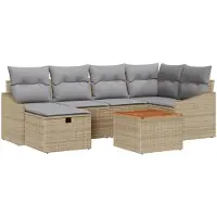 vidaXL Ensemble de canapé de jardin , 7 pièces, beige, en résine tressée