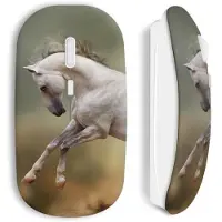 MANIACASE Souris Sans Fil - Cheval - Blanc - Compatible Mac et PC - Clé USB wifi incluse - Technologie sans fil