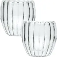 Intirilife 2x Verre Thermique À Double Paroi - Striped Style - 190ml Capacité - Soufflé À La Bouche Isolé Pour Latte Macchiato, Comme Verre À Thé Ou À Café Avec Anse