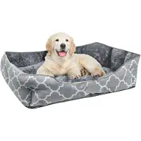 Intirilife Lit Pour Animaux De Compagnie Moelleux Avec Oreiller Intérieur Double Face En Bleu-Gris - Taille 57 X 47 Cm - Antidérapant Rond Doux De Chat Canapé De Chien Confortable Canapé