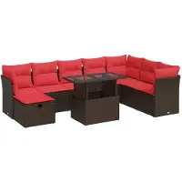 vidaXL Ensemble de salon de jardin 9 pièces avec coussins Marron Poly rotin Acacia