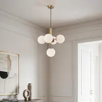 LumenXL Suspension moderne, 5 lumières Kenji - verre blanc laiteux