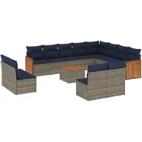 vidaXL Ensemble de 13 canapés de jardin avec coussins, gris, polyrattan