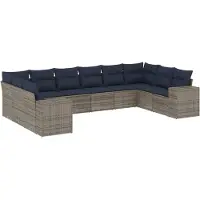 vidaXL Ensemble de 10 canapés de jardin avec coussins, gris, polyrattan